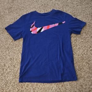 Nike Blue Tee with Multicolor Swoosh